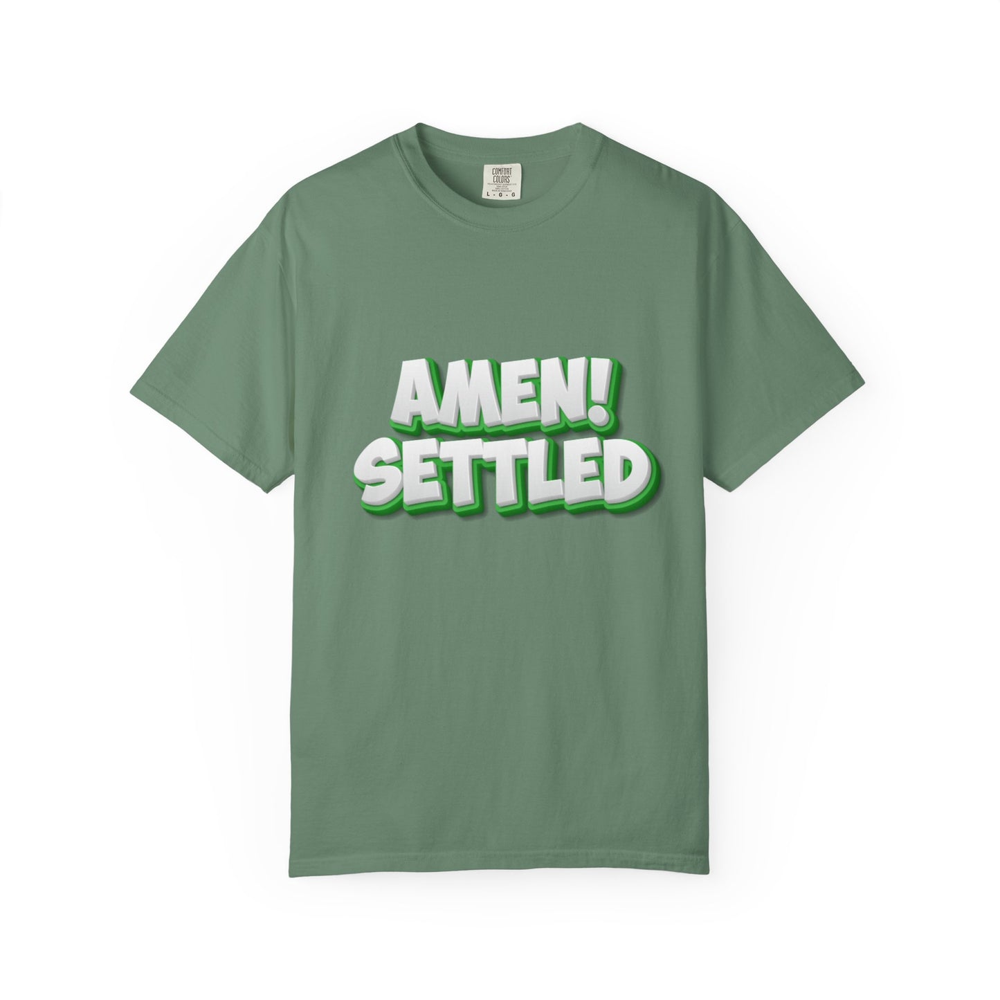 Green t-shirt with '4:20' printed on it against a white background