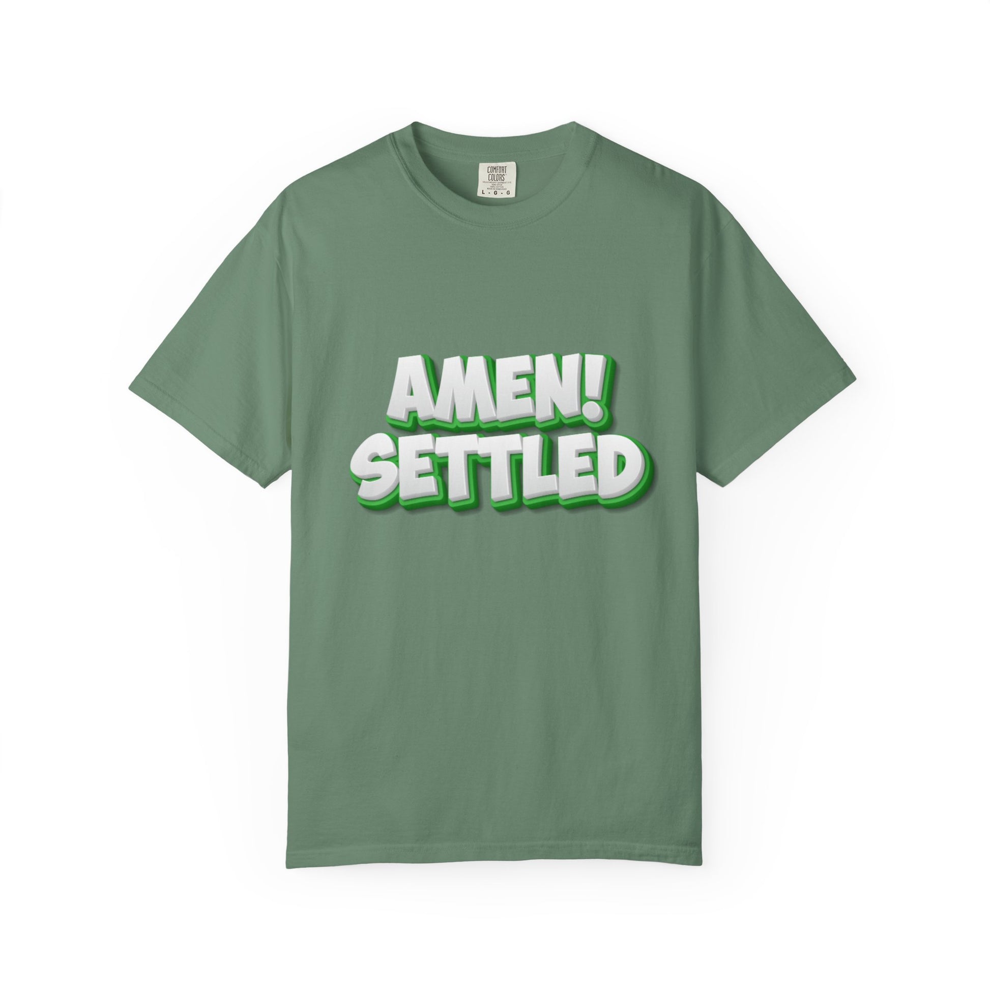 Green t-shirt with '4:20' printed on it against a white background