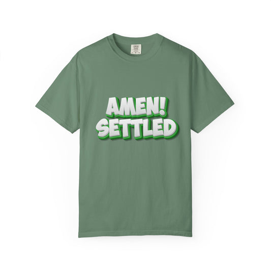 Green t-shirt with '4:20' printed on it against a white background